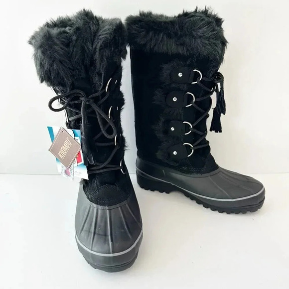 KHOMBU Nordic 2 Waterproof Lace-up Fur Boots Black Size 6‎ - Picture 5 of 9